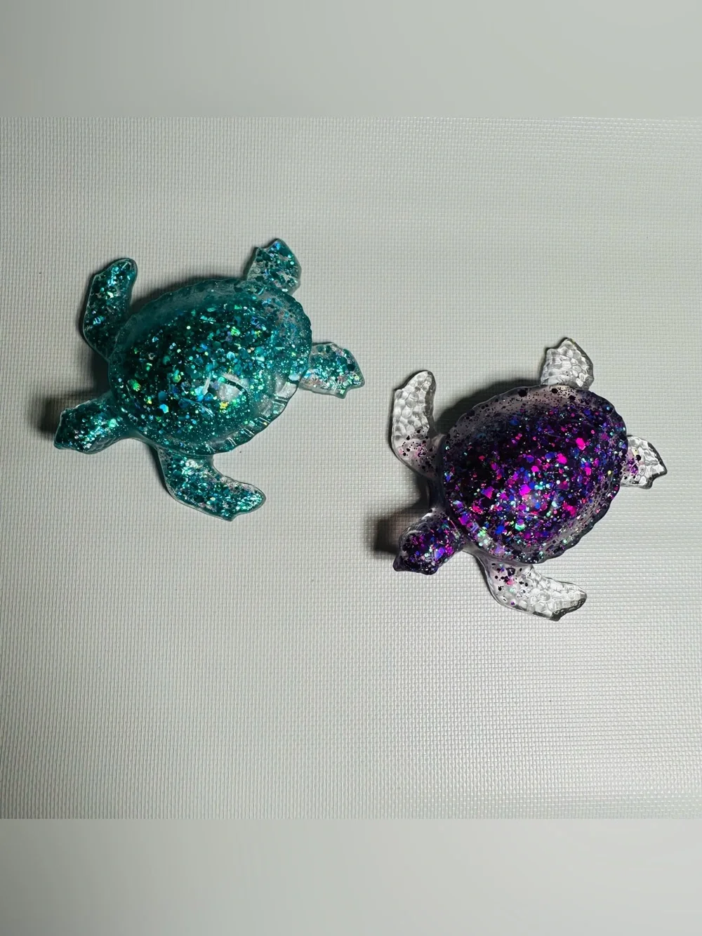 Handmade Glitter Resin Sea Turtle Set of 2 Teal & Purple